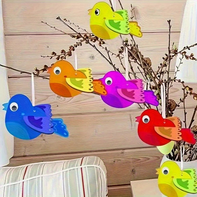 10-Piece Unfinished Wooden Bird Ornaments – DIY Easter Decor