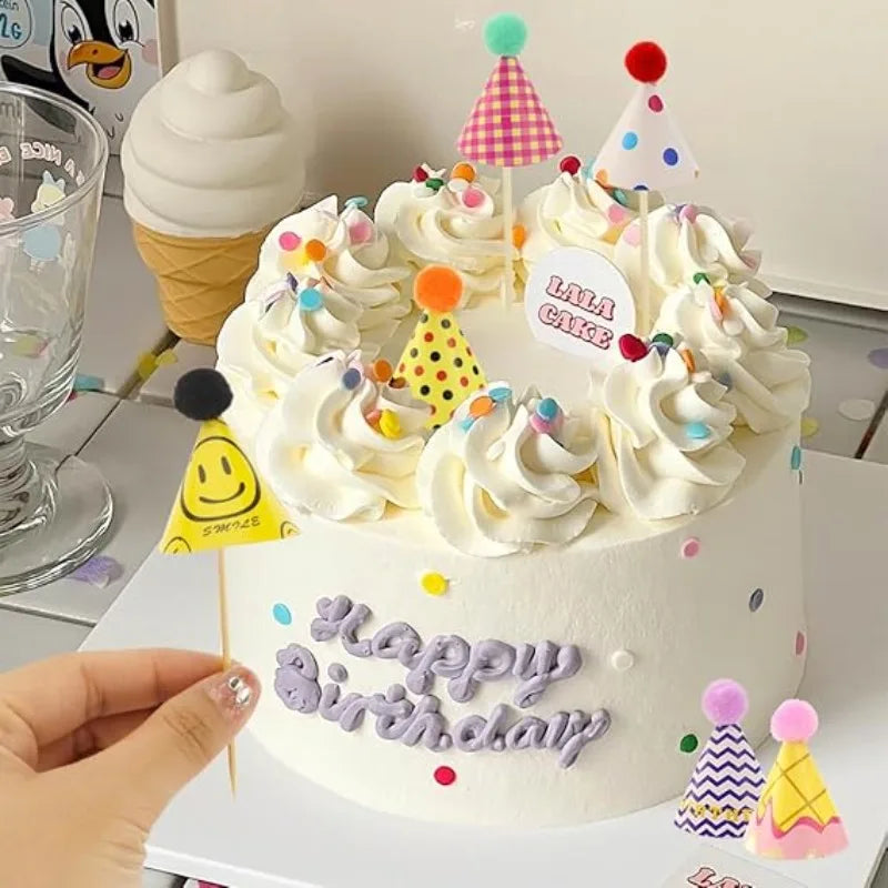 Mini Birthday Hat Cake Toppers DIY Decoration Kids Flages Baby Shower