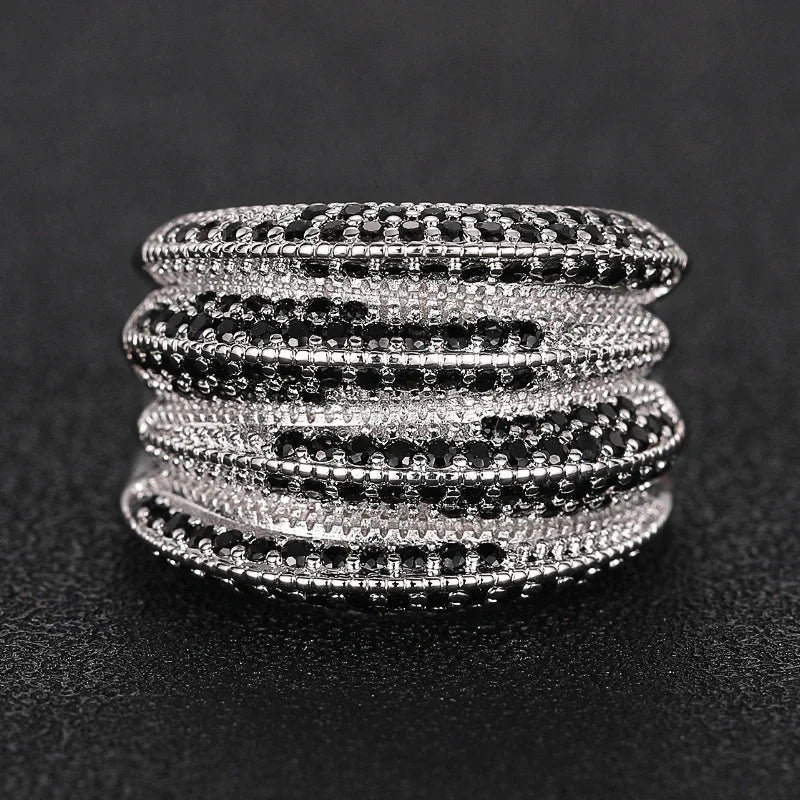 Huitan Wide Black Stone Statement Ring – Bold Fashion Jewelry