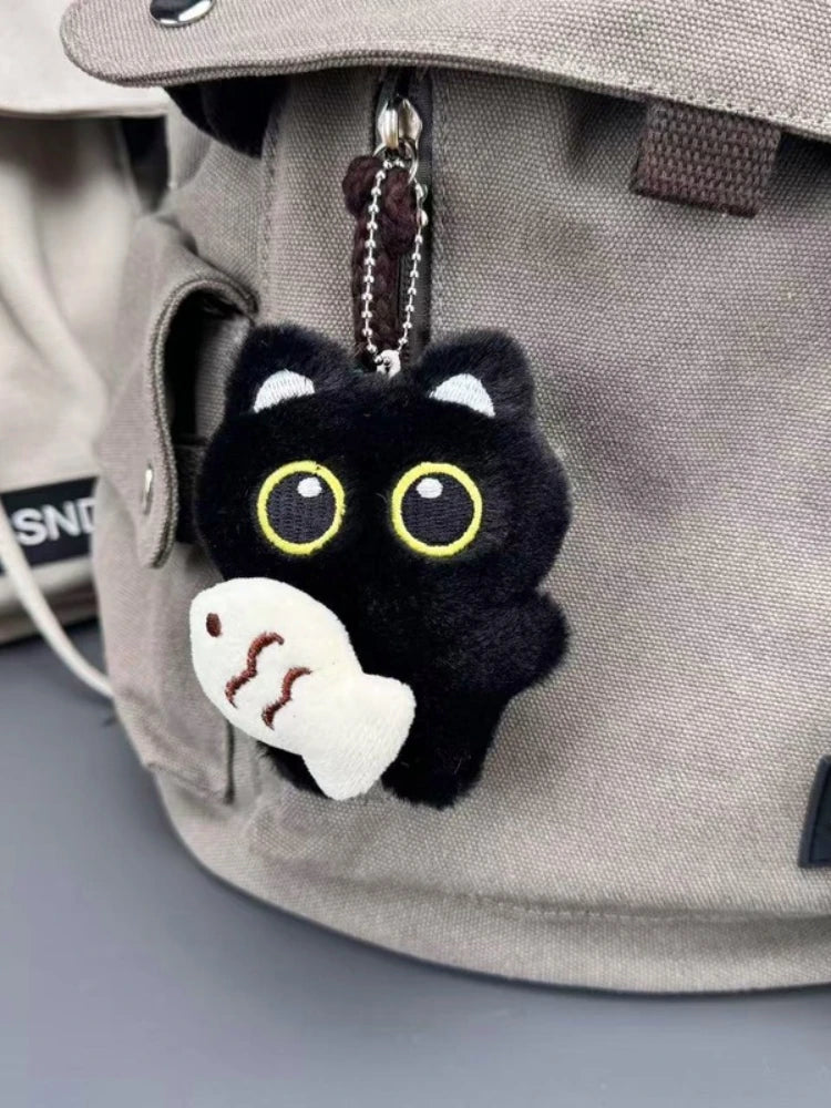 Dark Shadow Cat Plush Keychain | Soft Velvet Fur Key Ring