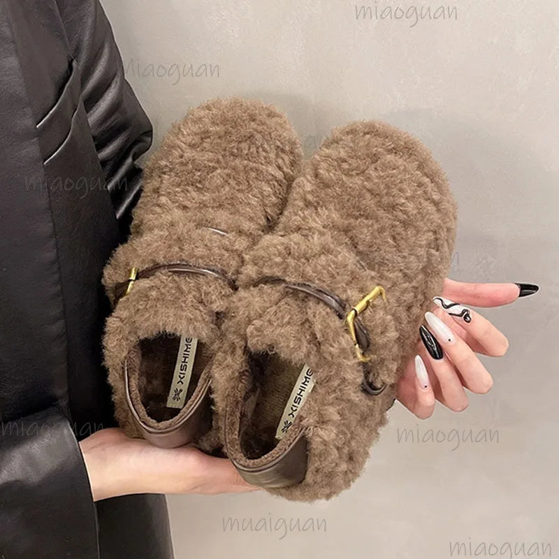 Women's Furry Slip-On Loafers | Plush Lined Warm Flat Shoes