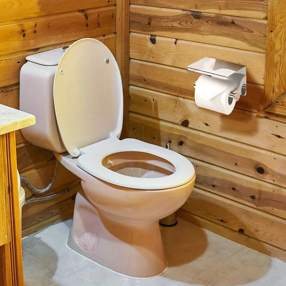 Stainless Steel Toilet Paper Holder with Phone Shelf