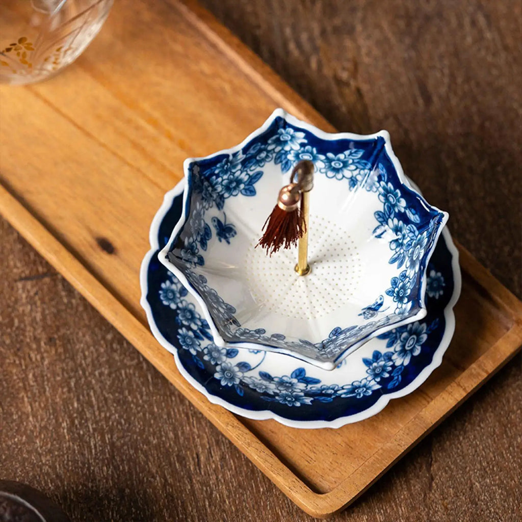 Ceramic Umbrella Tea Strainer & Tray | Kung Fu Tea Filter Set