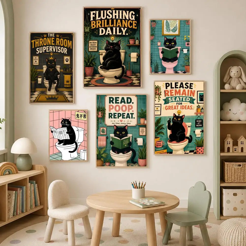 Funny Cat Slogan Self-Stick PVC Wall Art Poster – Waterproof