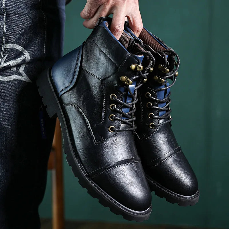 YBQJOO High Top Ankle Boots – Unisex Lace-Up PU Leather