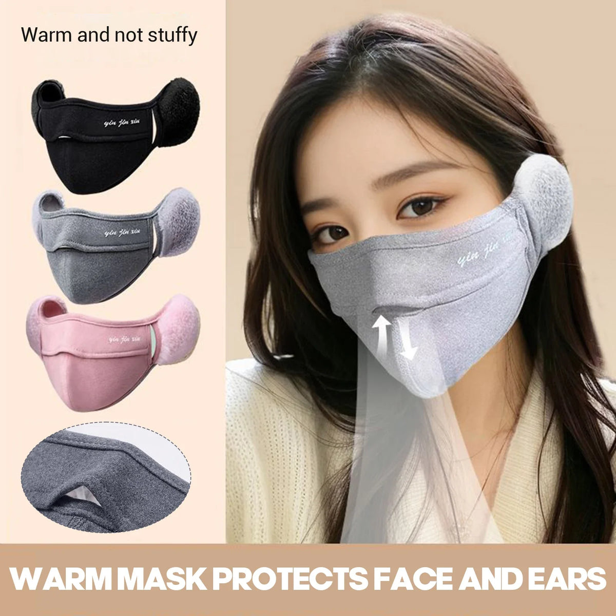 Women's Breathable Half Face Mask with Earmuffs for Cycling