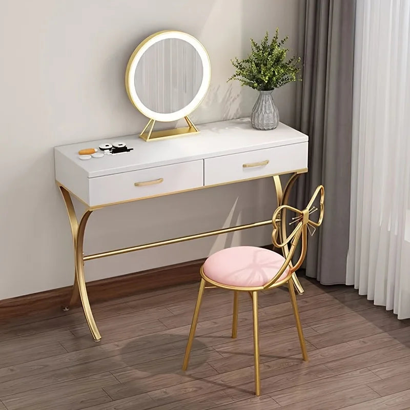 Pink Bow Tie Vanity Makeup Stool – Cushioned Dressing Chair