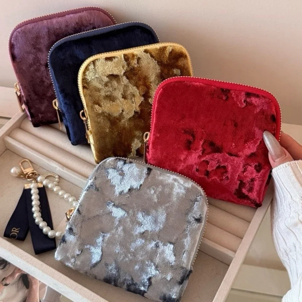 Velvet Jewelry Bag Women Travel Case Multiple Compartments Zipper