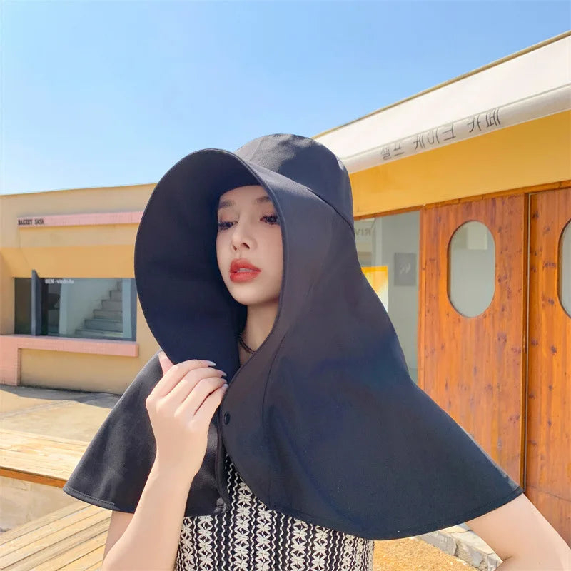 Women's Wide Brim Sun Hat – UV Face Cover & Neck Flap