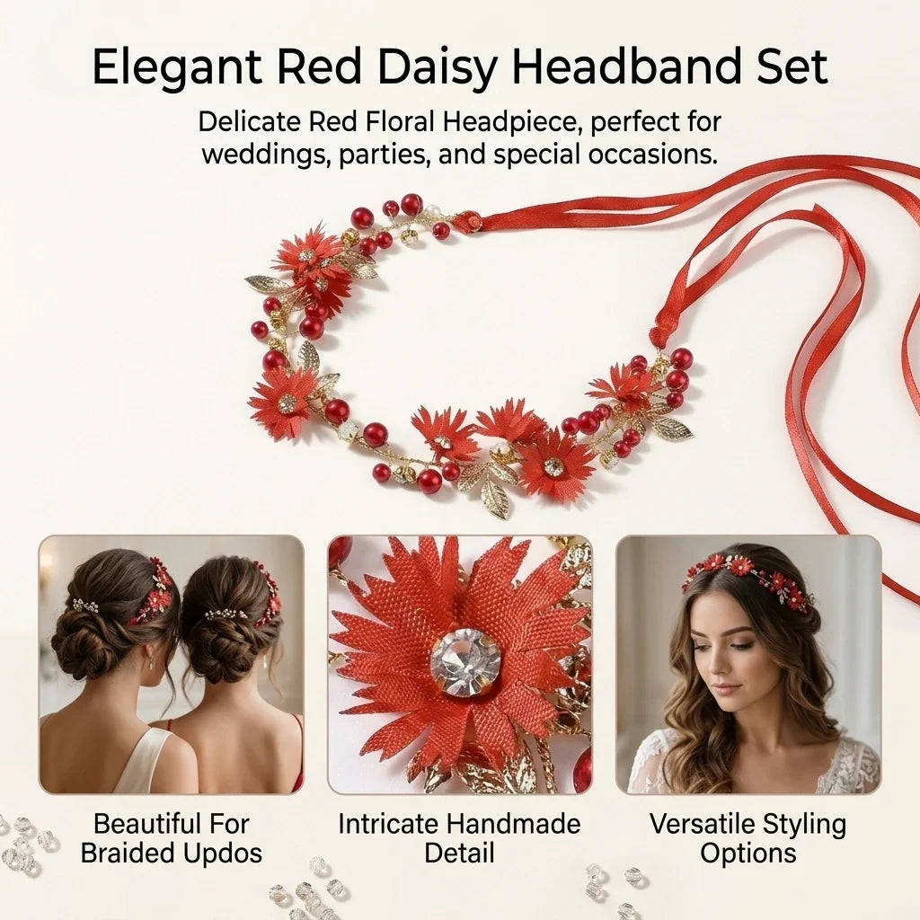Red Crystal Twist-Bead Hairband Set of 3 | Wedding & Party