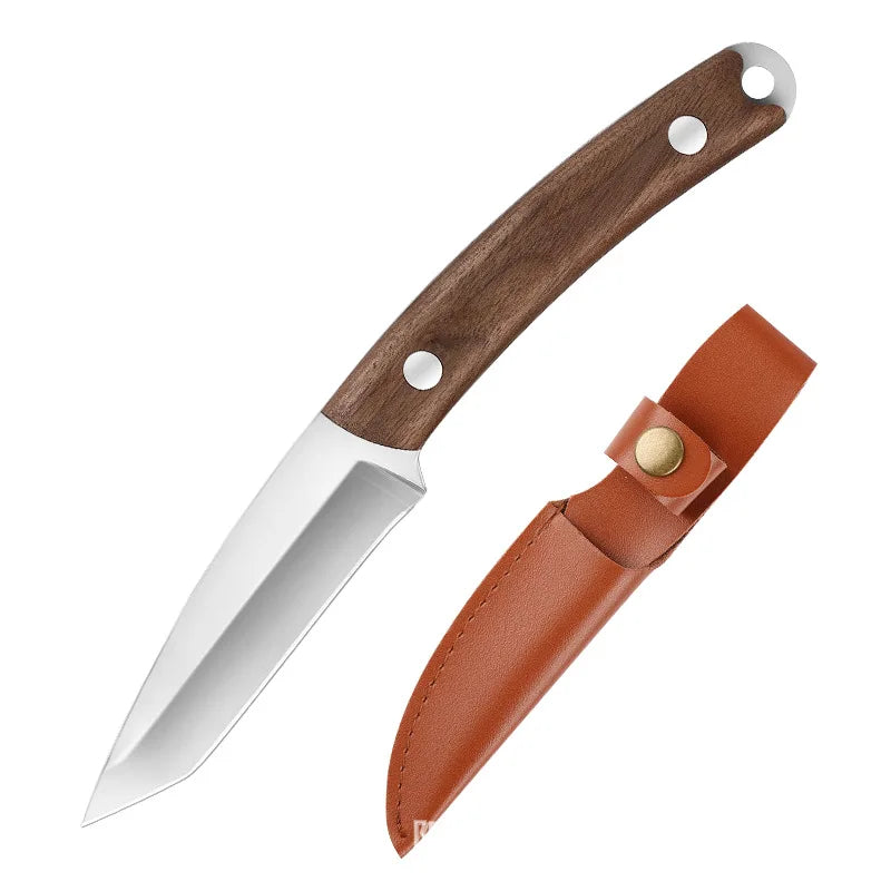 Sharp Stainless Steel Fruit Knife – Solid Wood Handle & Sheath
