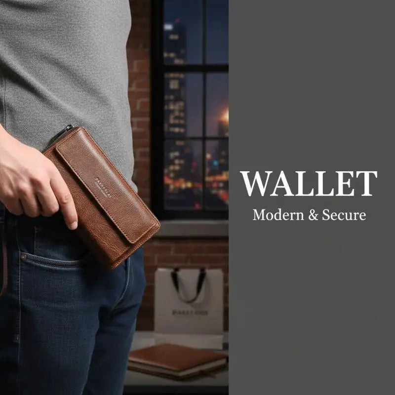 Men's PU Long Wallet Zipper Clutch – Card Slots & Phone Bag