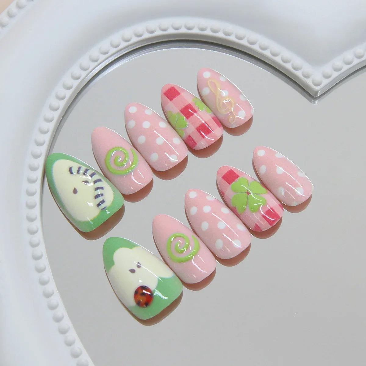 Press Nails Cute 3D Fruit Resin Fake Sweet Polka Dot Manicure Almond