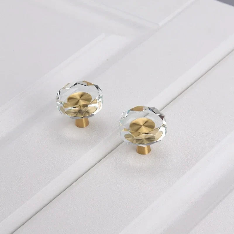 Solid Brass Crystal Glass Cabinet Pull Handle & Drawer Knob