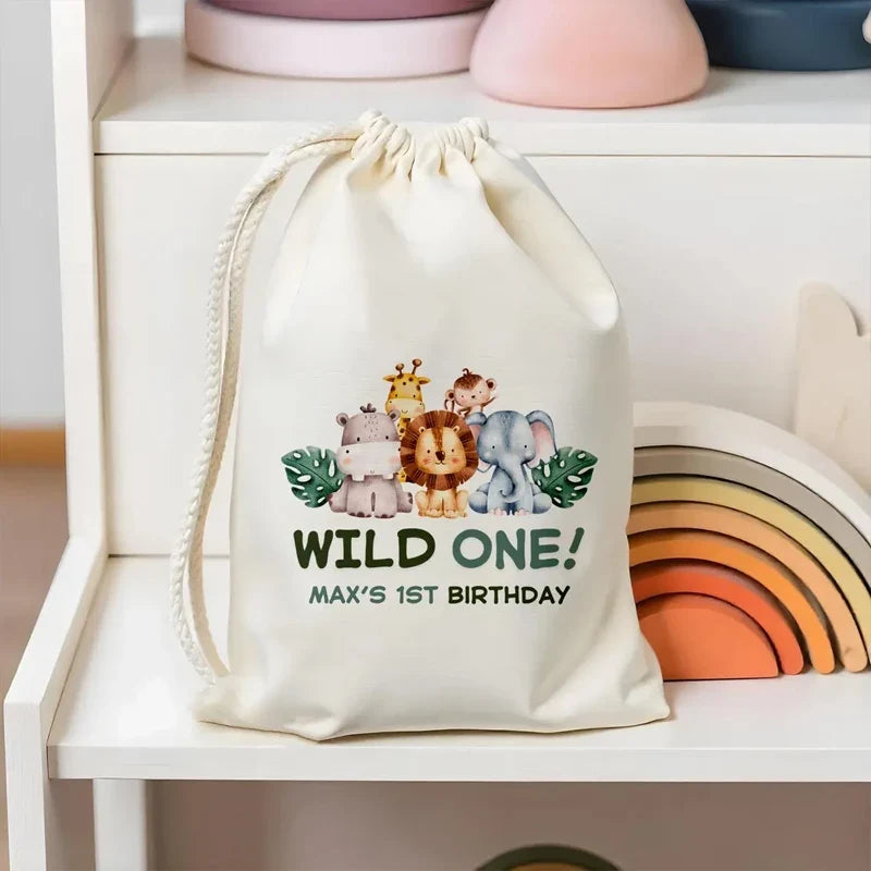 Personalized Wild One Jungle Birthday Favor Bags – Set of 4