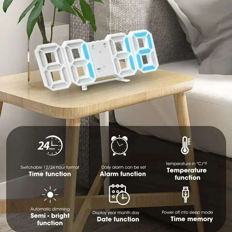 LED Digital Alarm Clock | Wall & Desk | 3-Level Brightness