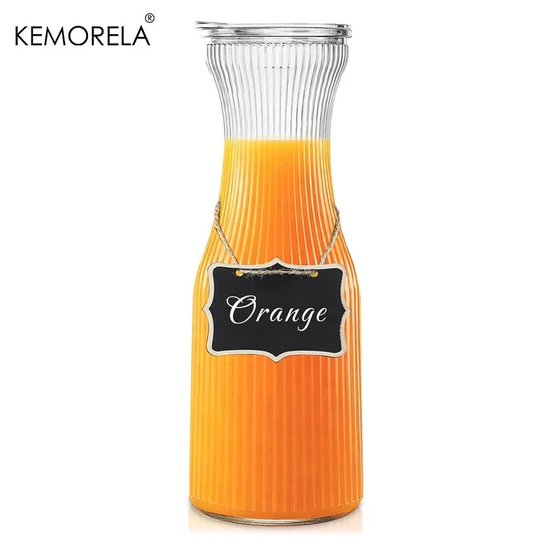 1L Ribbed Glass Carafe with Lid & Chalkboard Labels | Set of 2