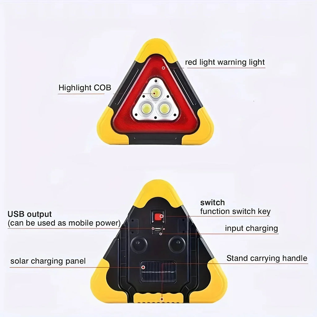 Solar LED Emergency Triangle Warning Light | 5 Modes + Power Bank