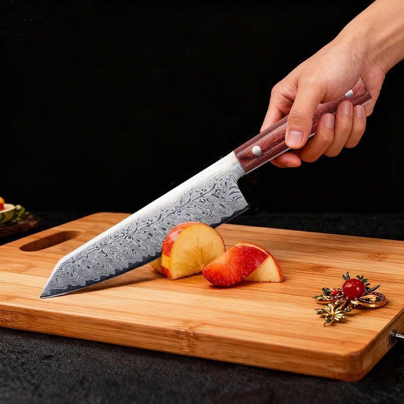 Damascus Steel Chef Knife – Japanese Forged Petty Knife, Wood Handle