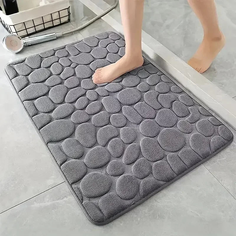 Memory Foam Bath Mat – Non-Slip Cobblestone Embossed Rug