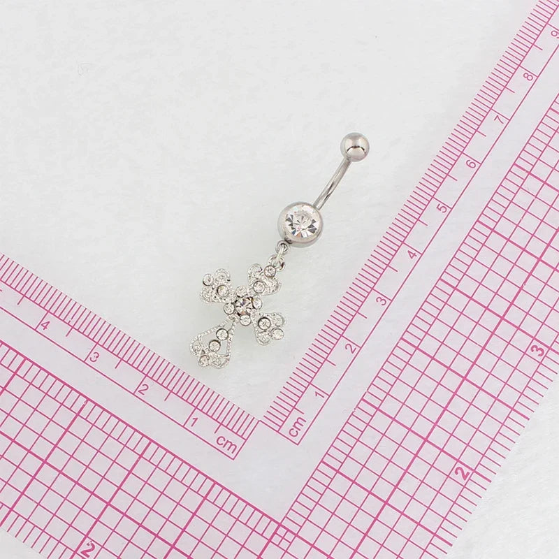 Crystal Rhinestone Cross Belly Button Ring – Stainless Steel