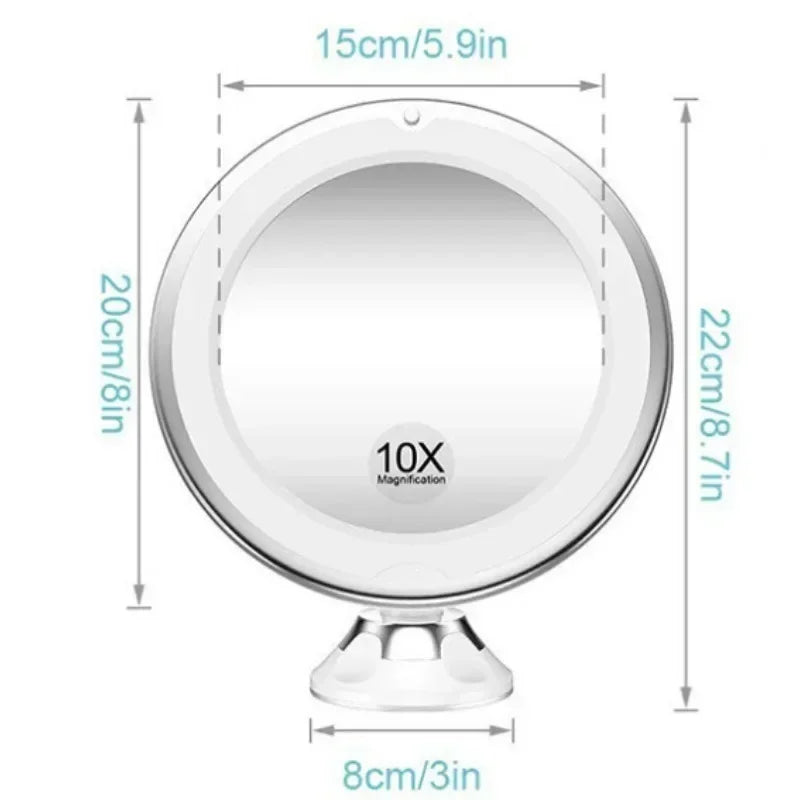 10X Magnifying Makeup Mirror | LED Light & Gooseneck Suction Cup