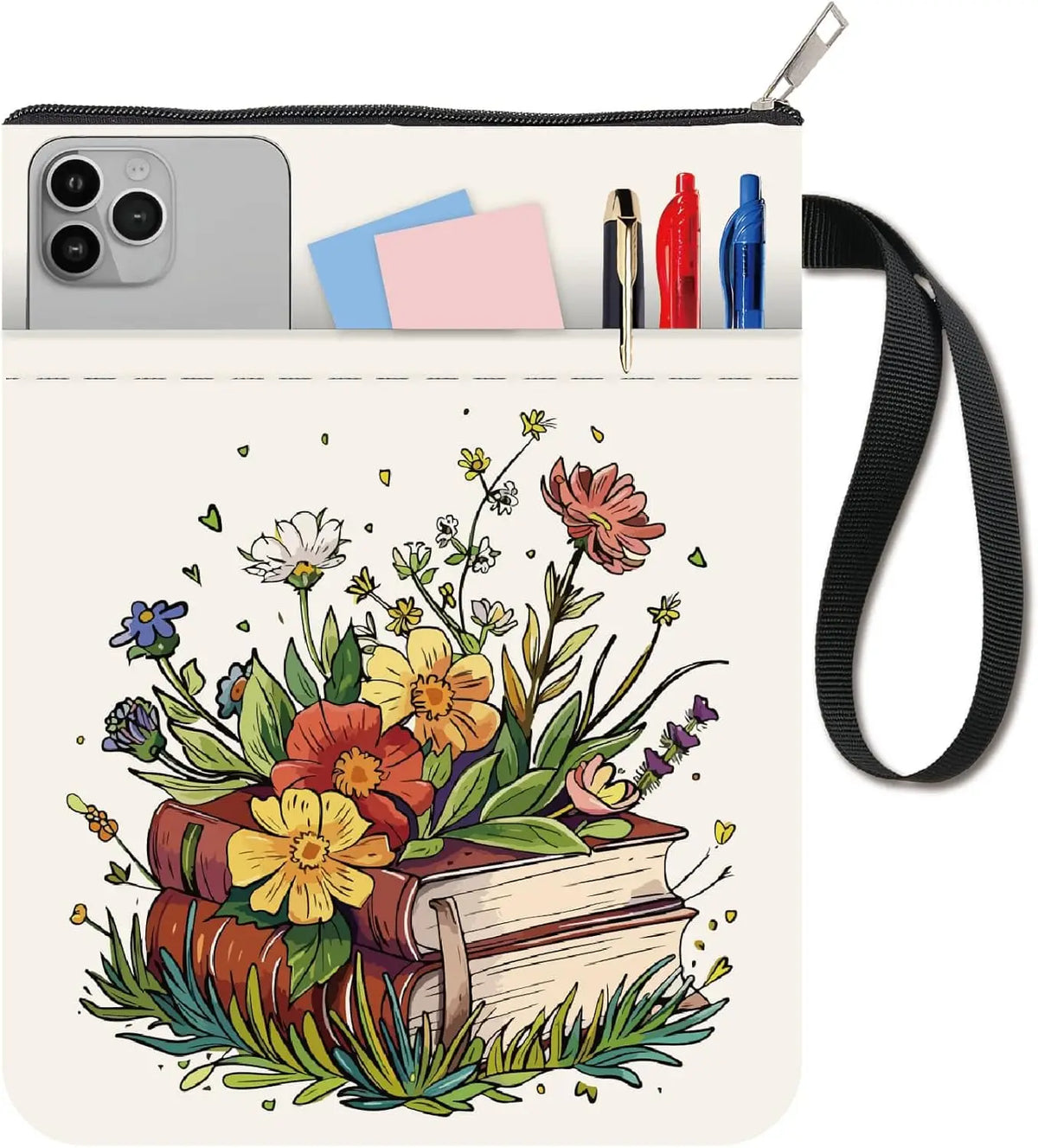 Floral Book Sleeve – Washable Cloth Cover with Zipper Pocket