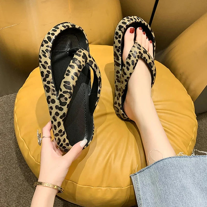 Women's Leopard Cloud Flip-Flops | Thick-Sole Beach Slippers
