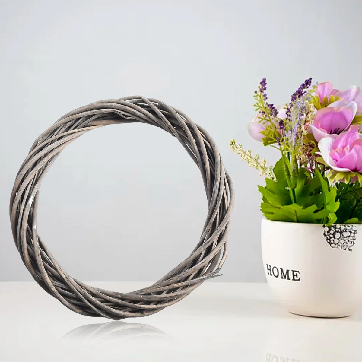 Christmas Rattan Ring Wreath Wicker Vine Garland Hanging Wedding Grey