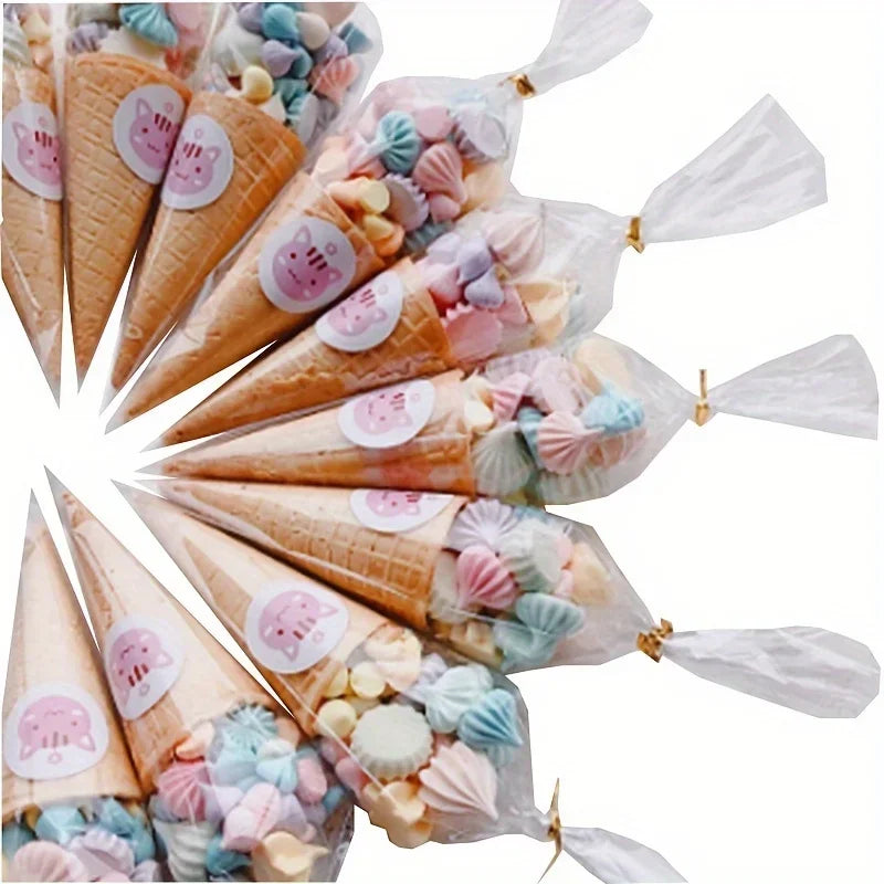 100 Clear Treat Bags with Gold Twist Ties | Party Favor Bags