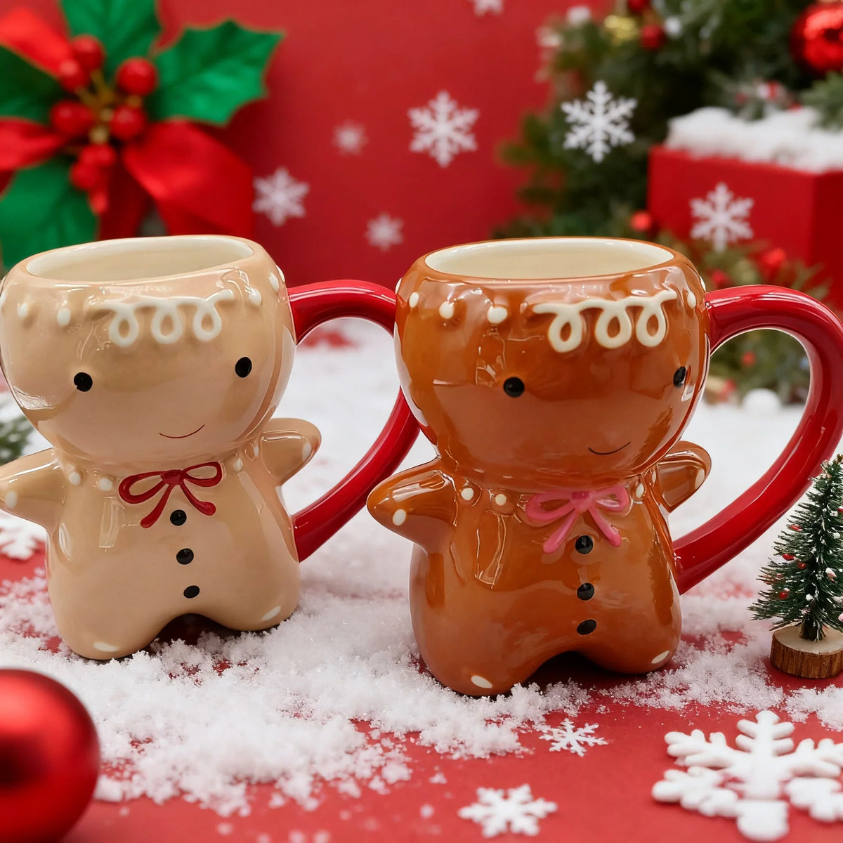 Kawaii Gingerbread Man Ceramic Mug | 3D Christmas Cup 300ML