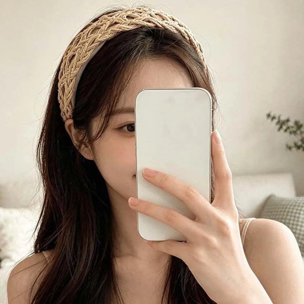 Hollow-Out Woven Straw Headband – Wide Hair Hoop for Women