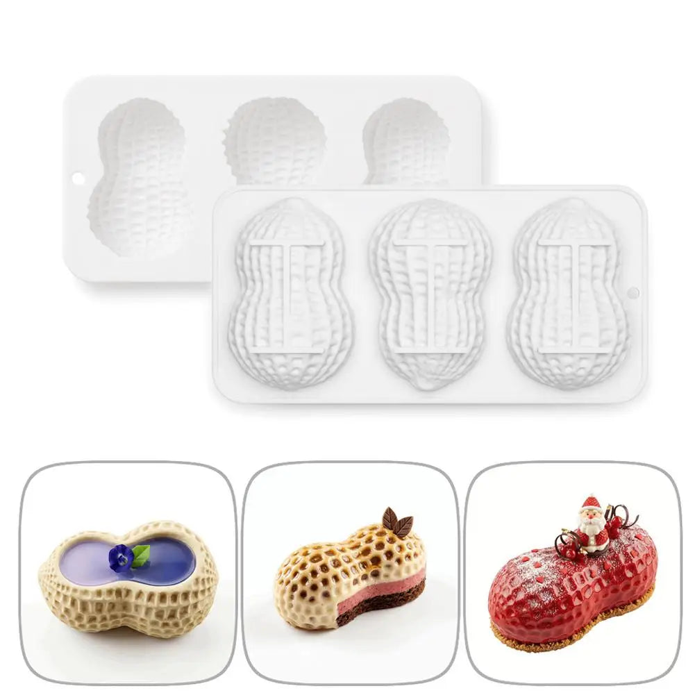 3-Cavity Peanut Silicone Mold – Non-Stick Dessert & Cake Tray