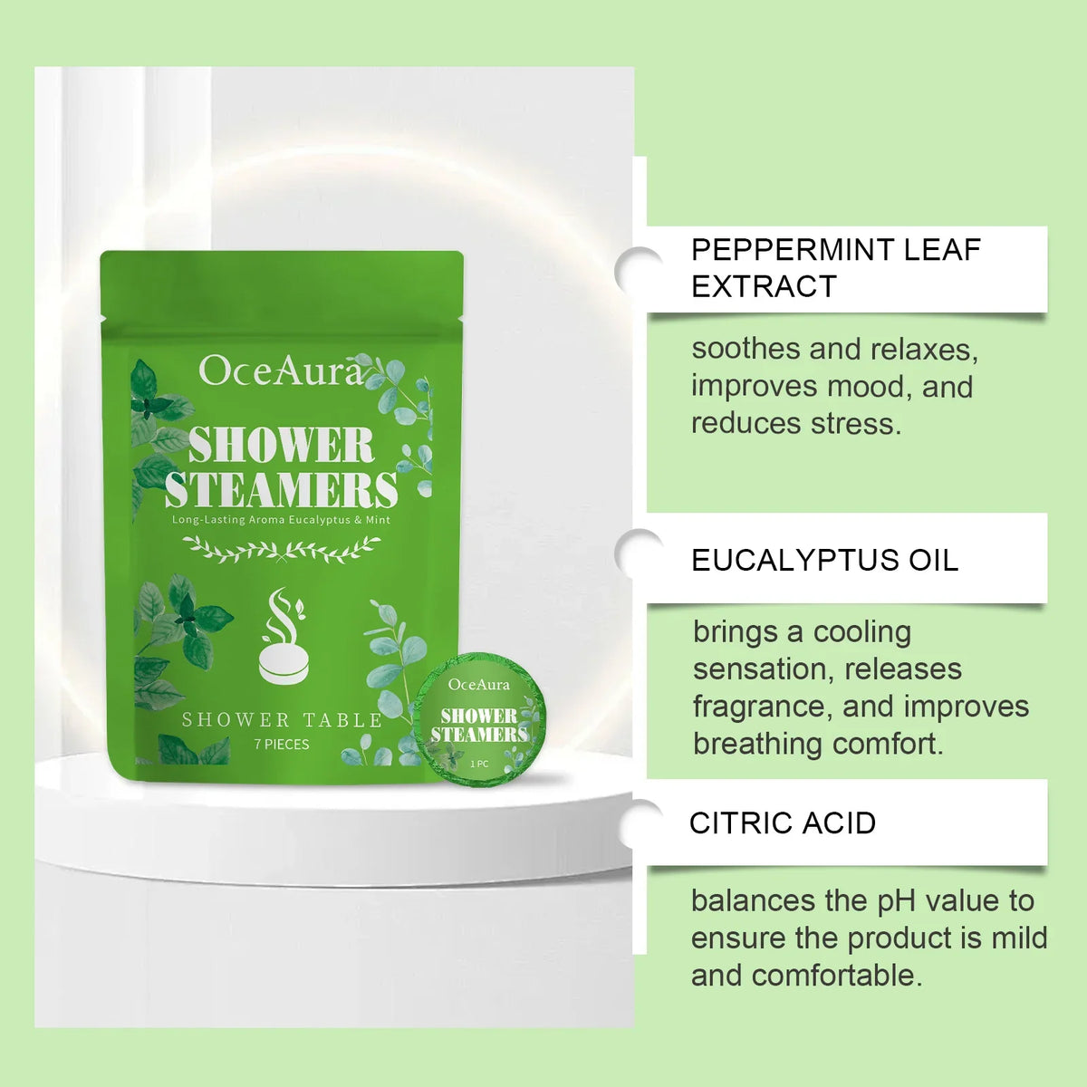 OceAura Peppermint Aromatherapy Bath Fizzies | 7-Piece Set