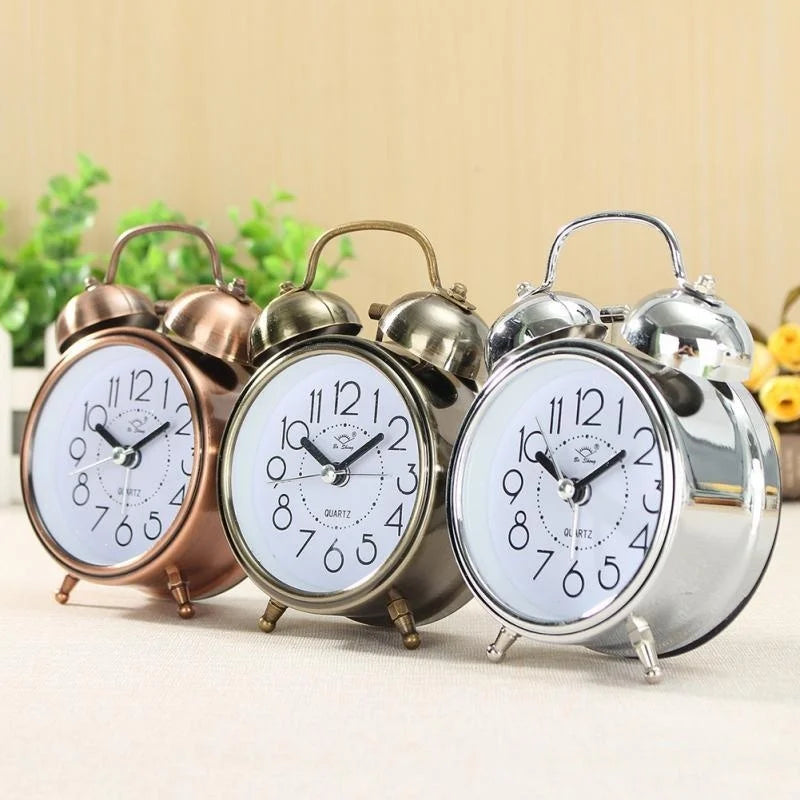 Vintage Retro Dual Bell Alarm Clock – Silent & Night Light