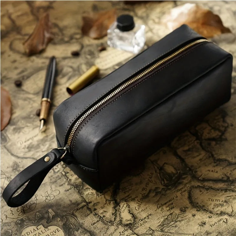 Handmade Full Grain Cowhide Leather Pencil Case & Storage Bag