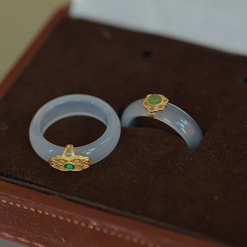 Chinese Retro Imitation Jade Ring | Hanfu Resin Stone Jewellery