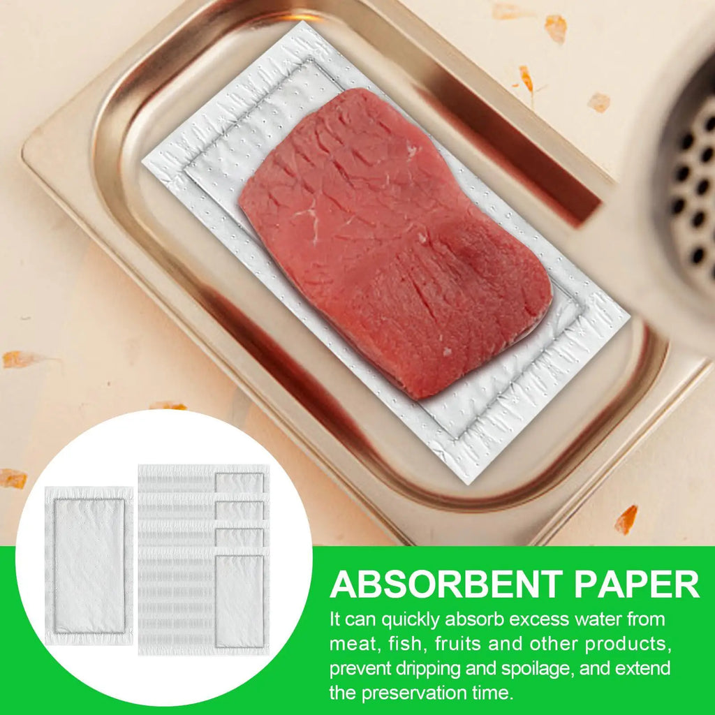 100-Pack Food-Safe Absorbent Pads for Meat, Fish & Produce