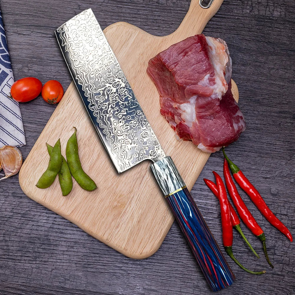 Damascus Chef's Knife – Japanese Steel & Colorful Wood Handle