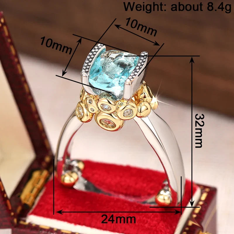 Huitan Blue CZ Two-Tone Triangular Band Ring for Women