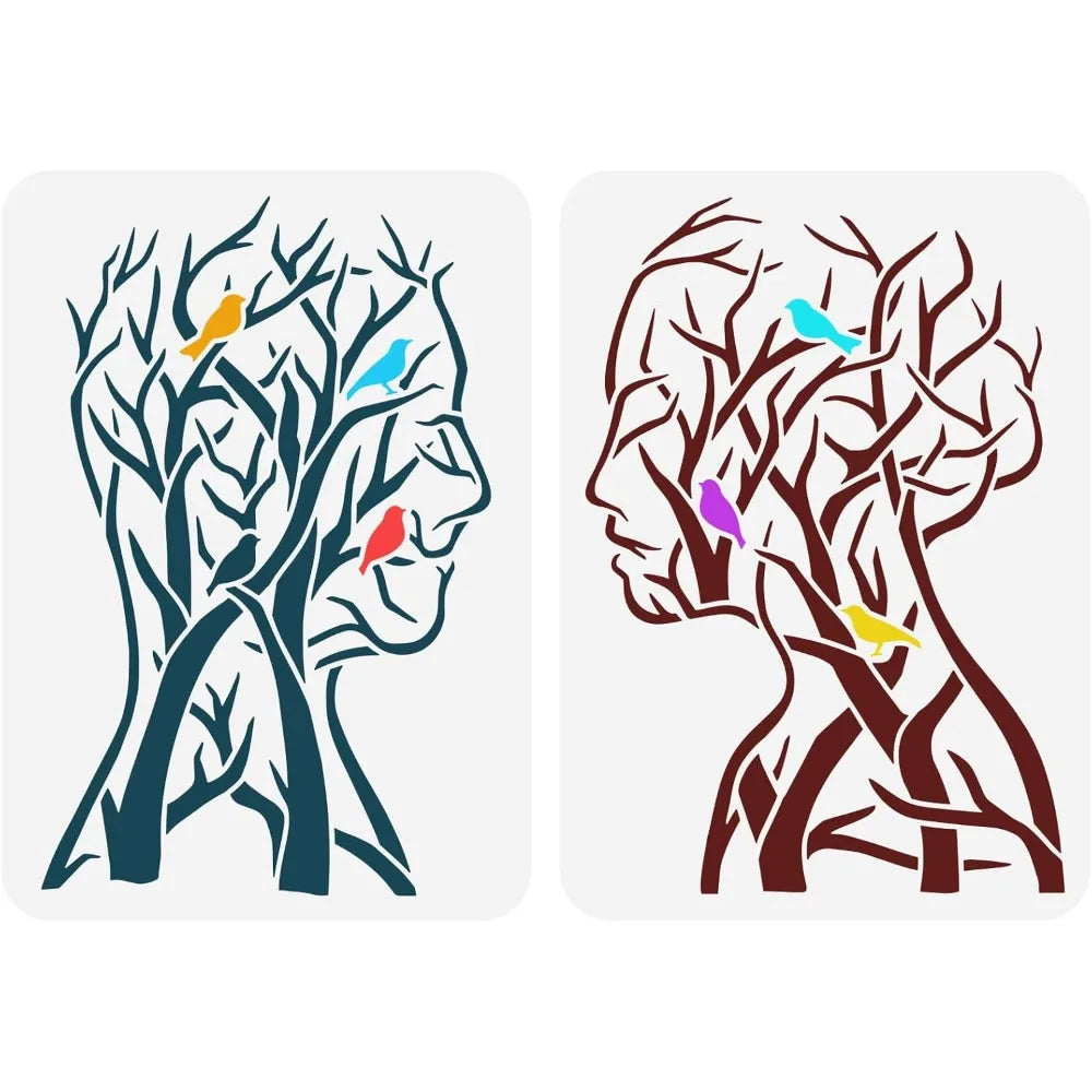 2-Pack Tree of Life Stencils – Man, Woman & Bird Branch Design