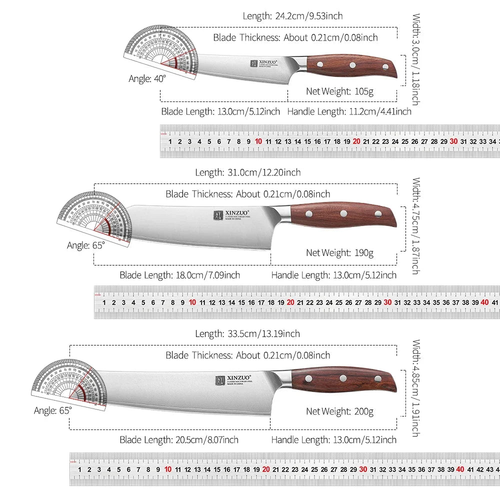 XINZUO 3-Piece Knife Set – Bunka Santoku Utility 440C Steel