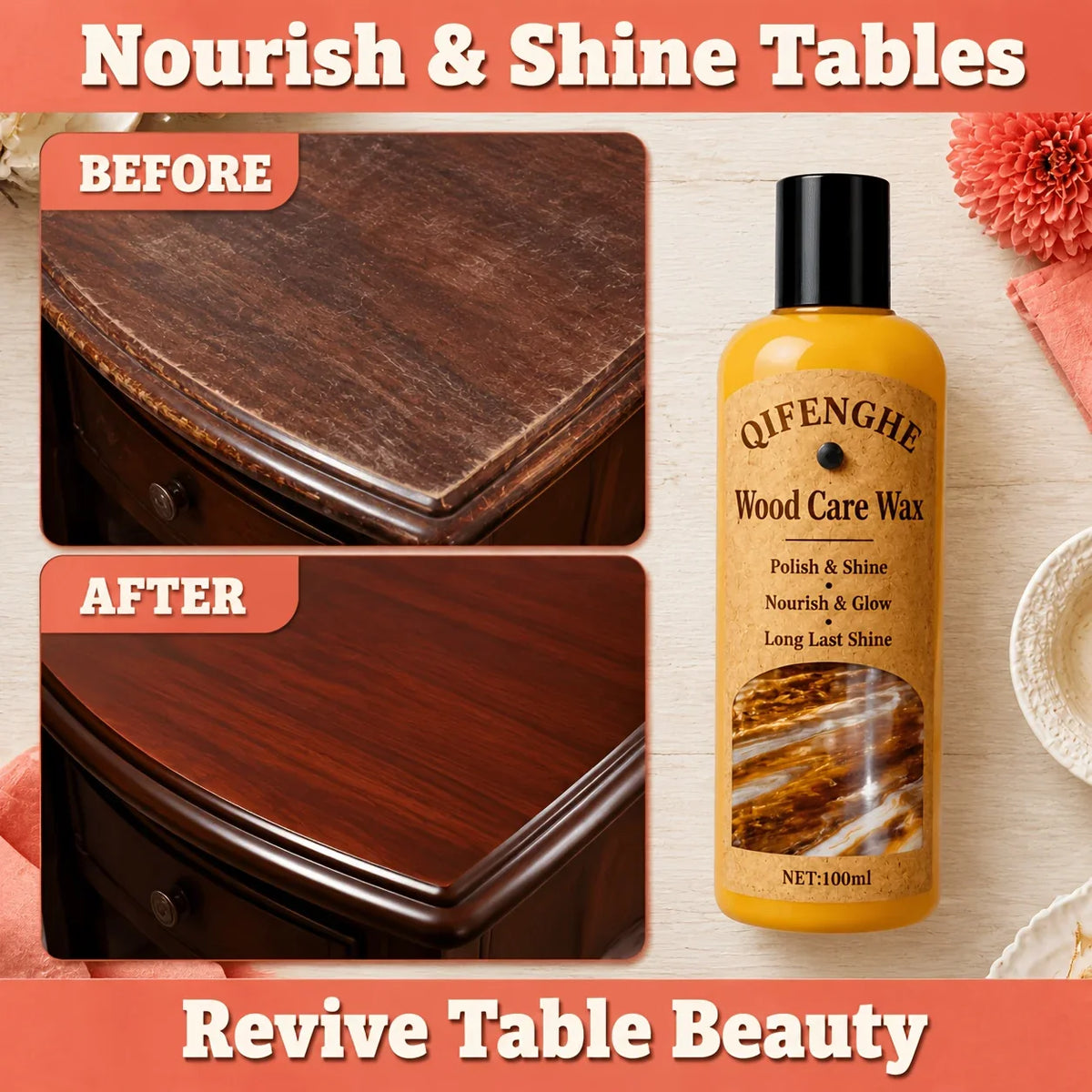 Wood Polish Wax with Coconut Oil – Shine & Water Protection