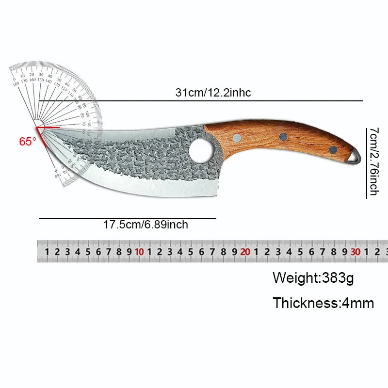 7-Inch Hand Forged Butcher Knife – Full Tang Wood Handle & Sheath