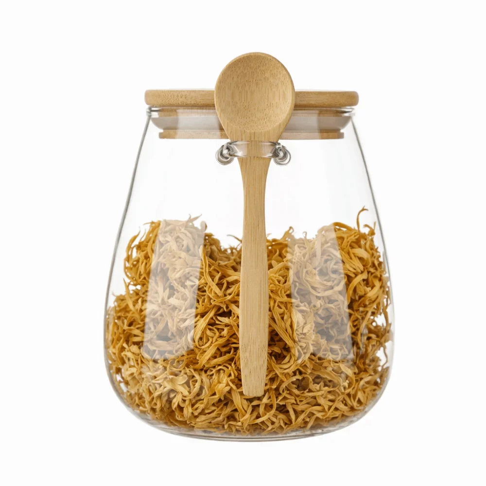 Airtight Glass Storage Jars with Bamboo Lid & Wooden Spoon