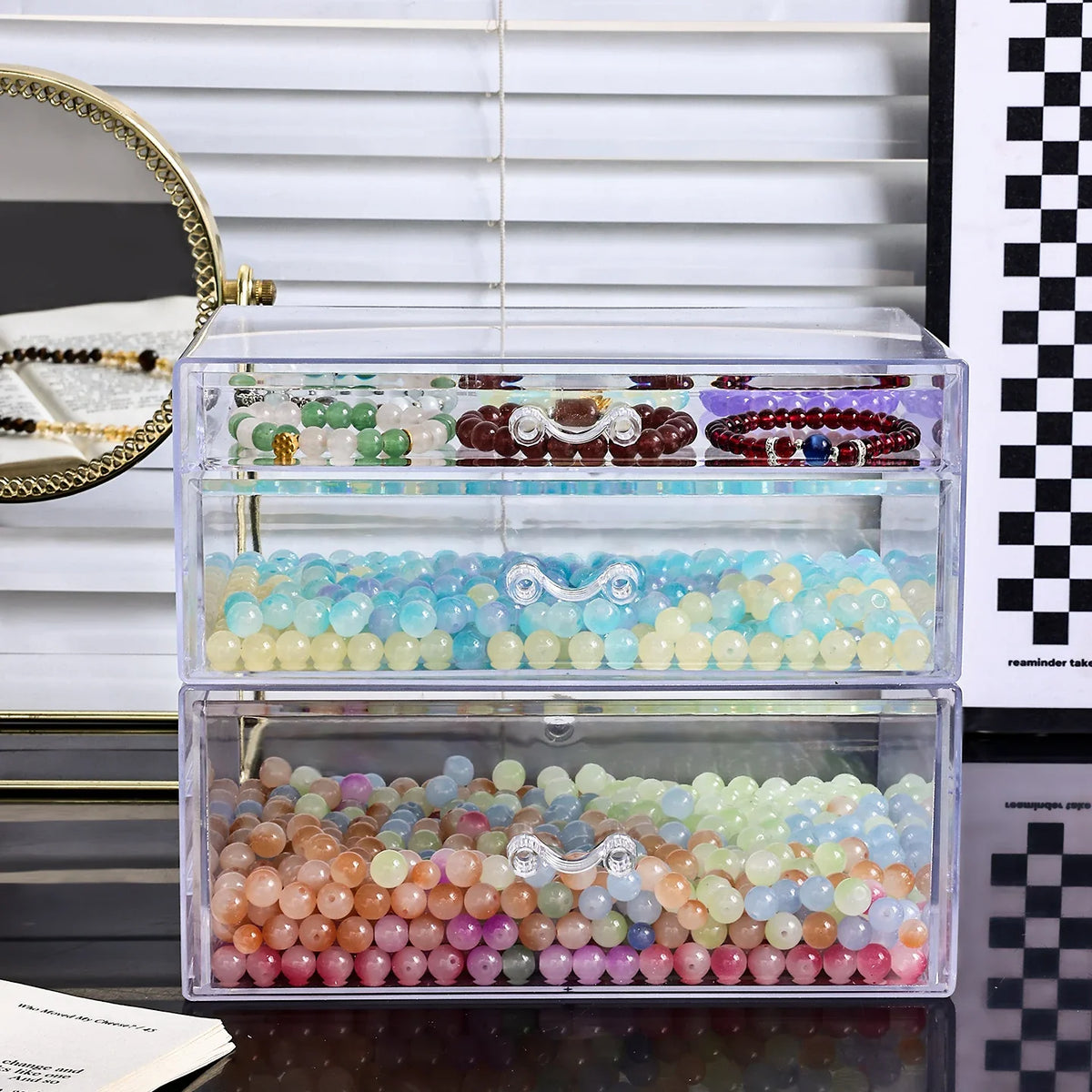 Desktop Transparent Stackable Acrylic Bead Storage Box Drawer