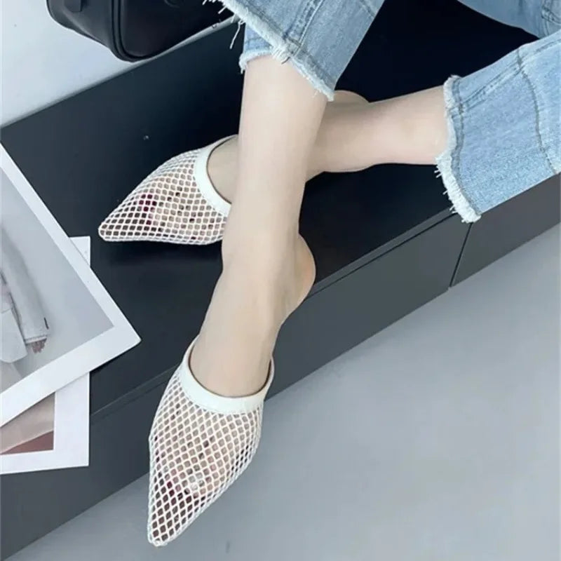 Women's Mesh Mule Sandals – Pointed Toe Low Heel Slingback