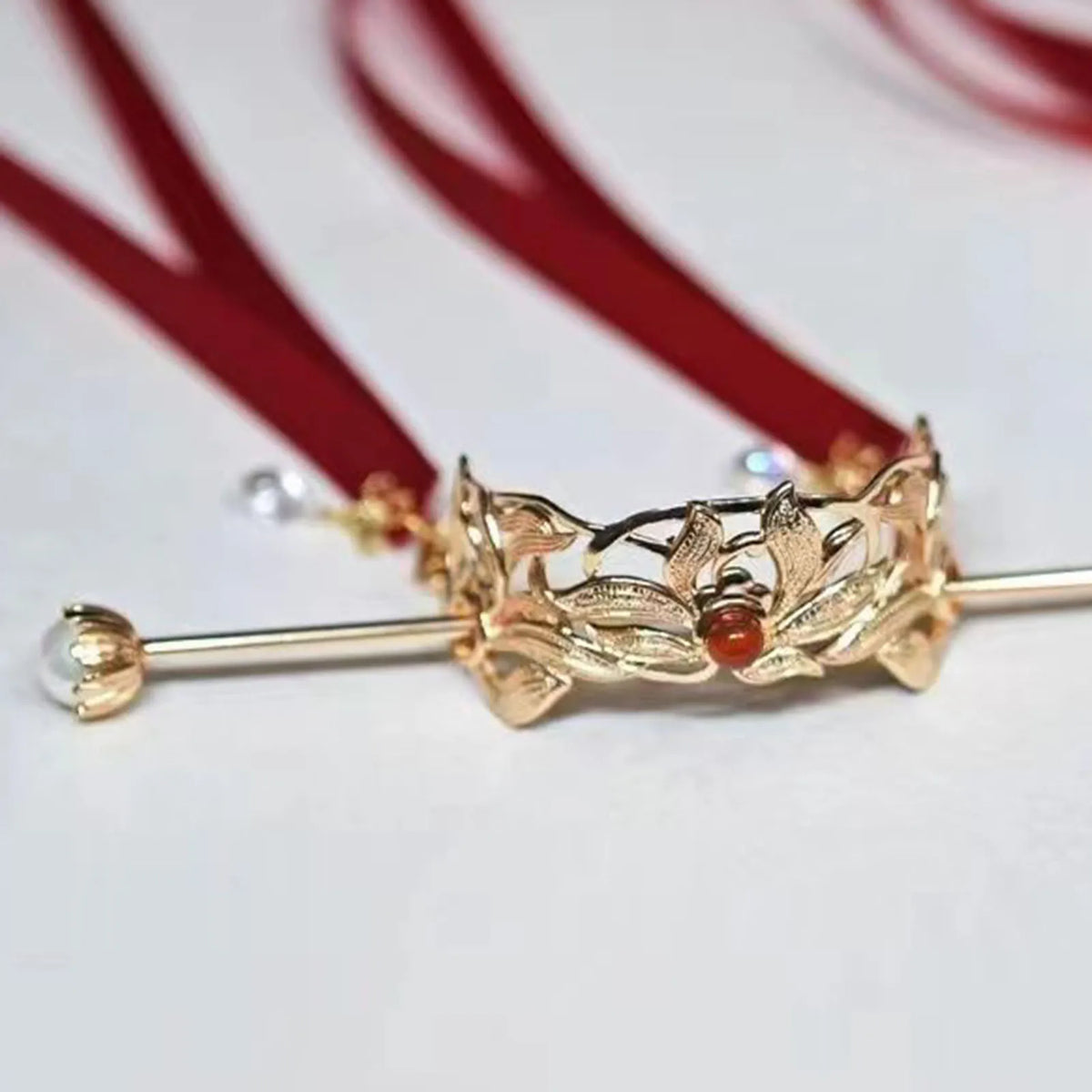 Ancient Court Hair Crown | Chinese Hanfu Headpiece & Ribbon