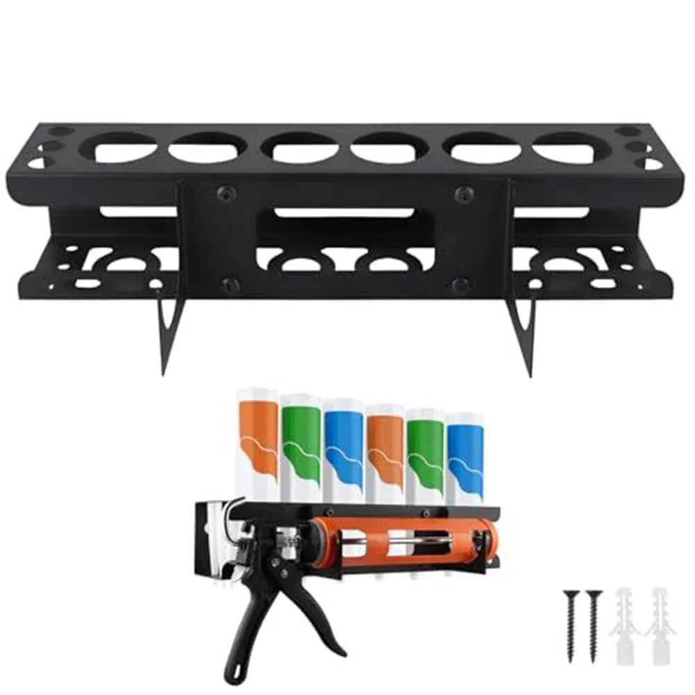 Wall-Mounted Caulking Tube Holder – 6-Slot Steel Storage Rack