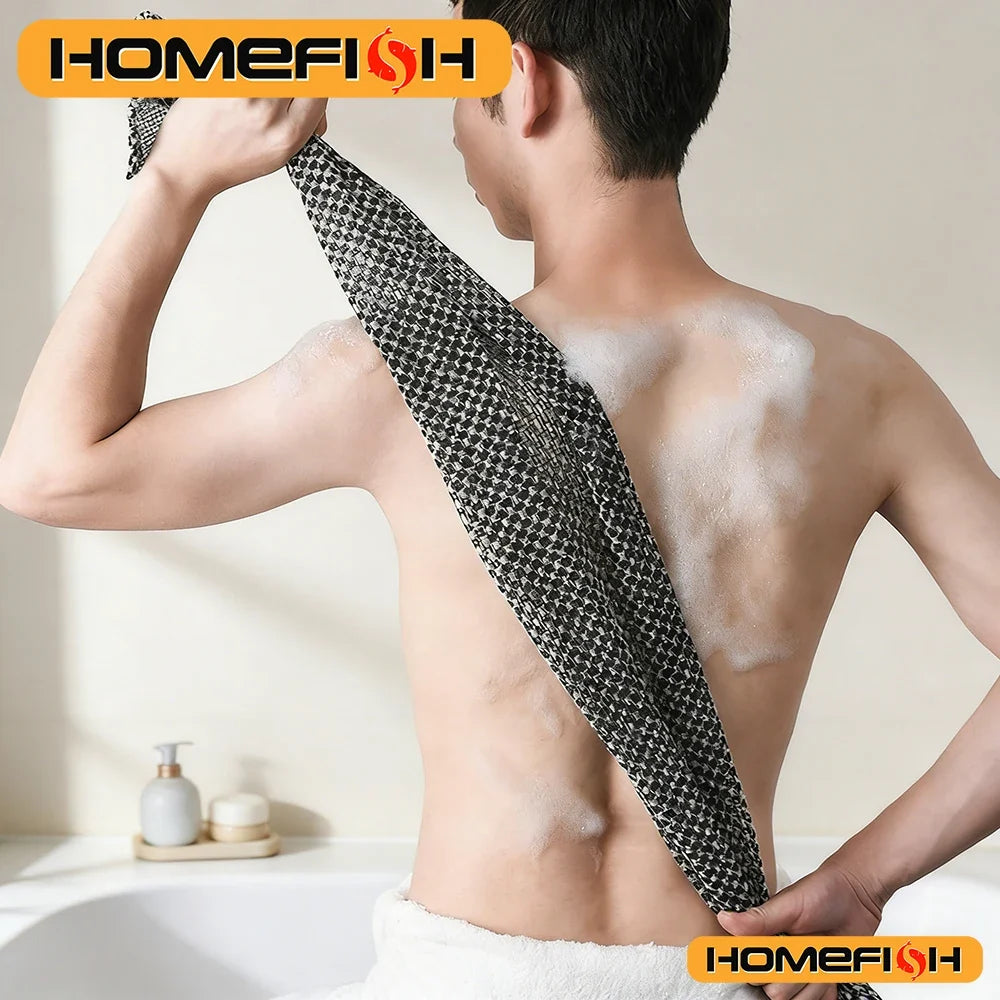Nylon Exfoliating Bath Towel & Back Scrub Brush Set
